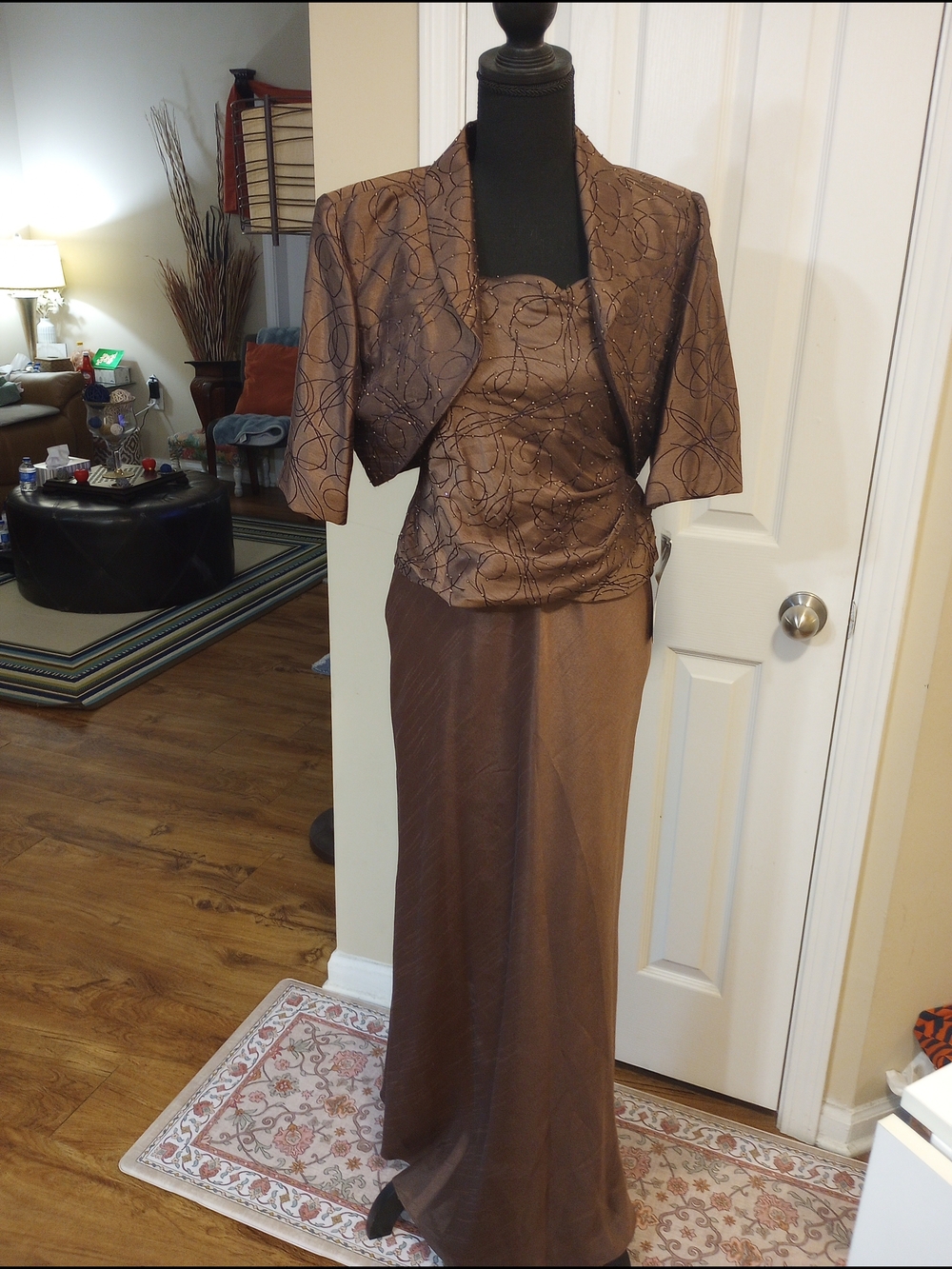Jessica Howard Beaded Brown Evening Gown